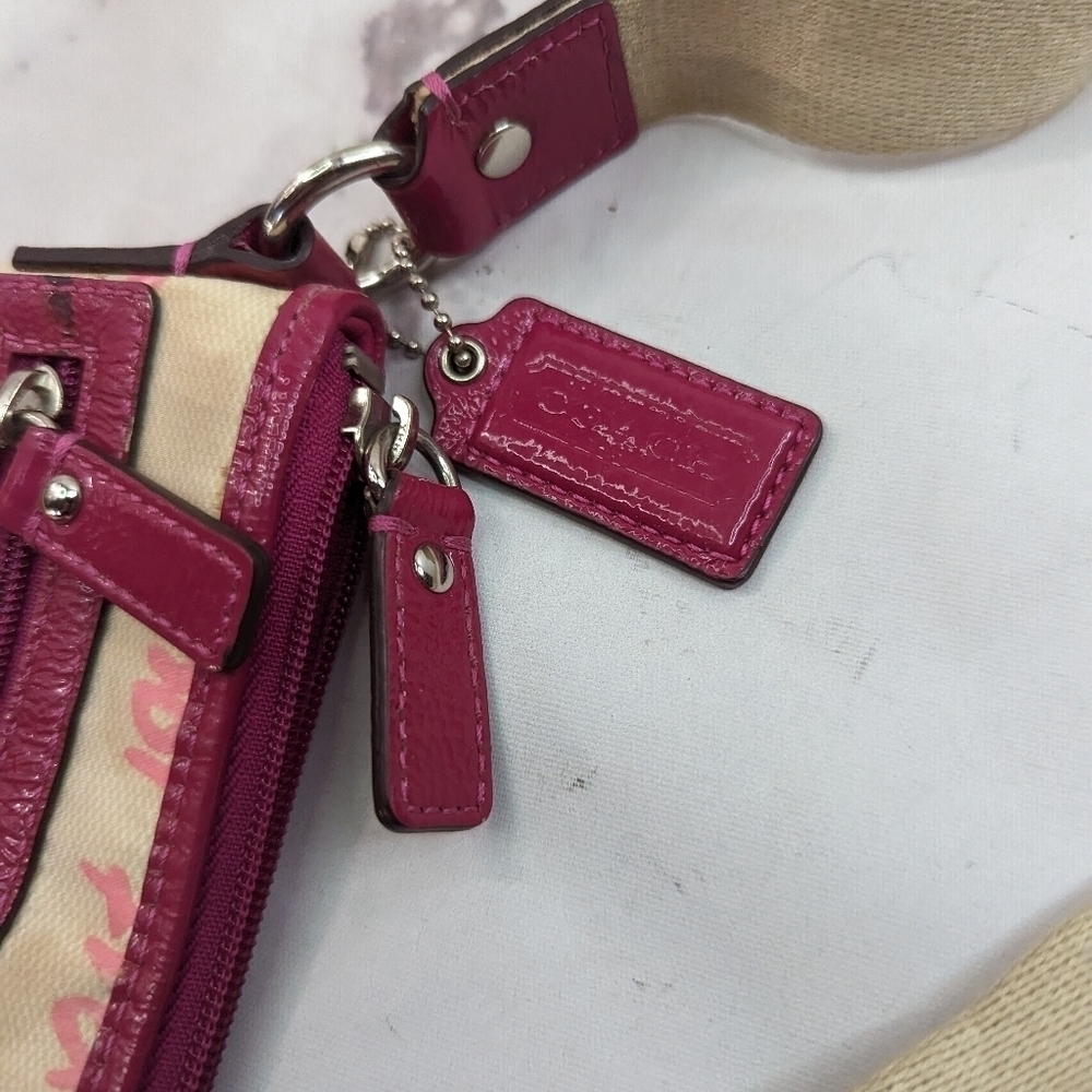 Coach Crossbody Bag Horse Carriage Logo Pink Orange Crayon Patent Y2K F43813 B2C - Picture 7 of 11